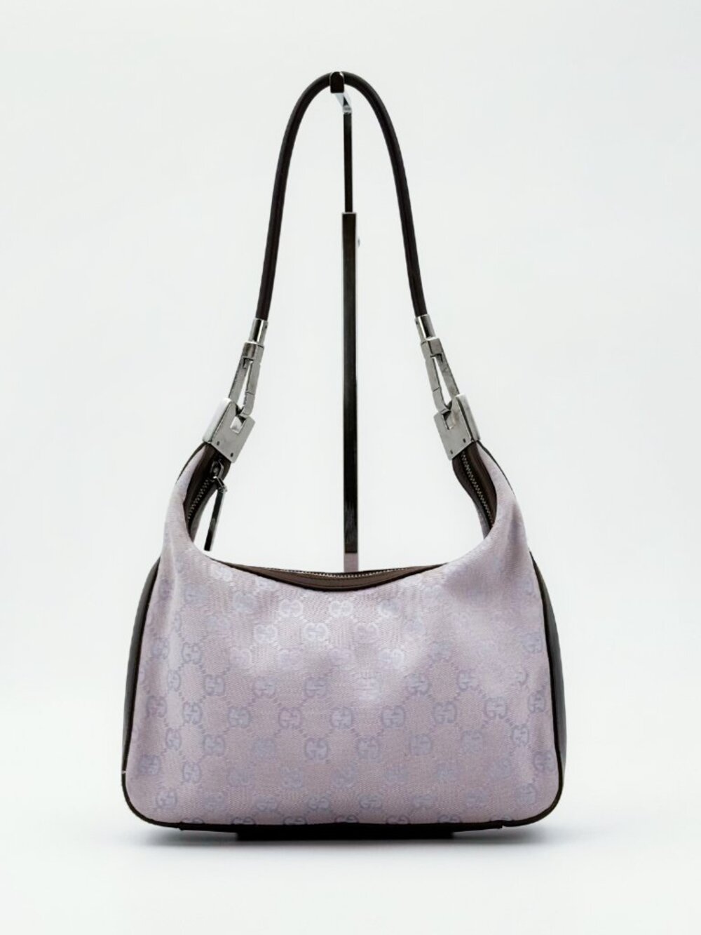 GUCCI Vintage GG Canvas Hobo Shoulder Bag Silver Hardware - Picture 3 of 14
